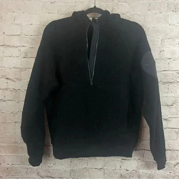 Outdoor Voices Womens XS MegaFleece 1/4 Zip Hoodie Sweatshirt Pockets Black Wool - Picture 4 of 10